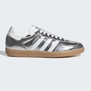 NIB Women's Silver Adidas Samba Size 7.5, fit like an 8